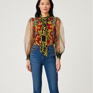 Alice+Olivia Multicolor Sheer Sleeve Women's Top